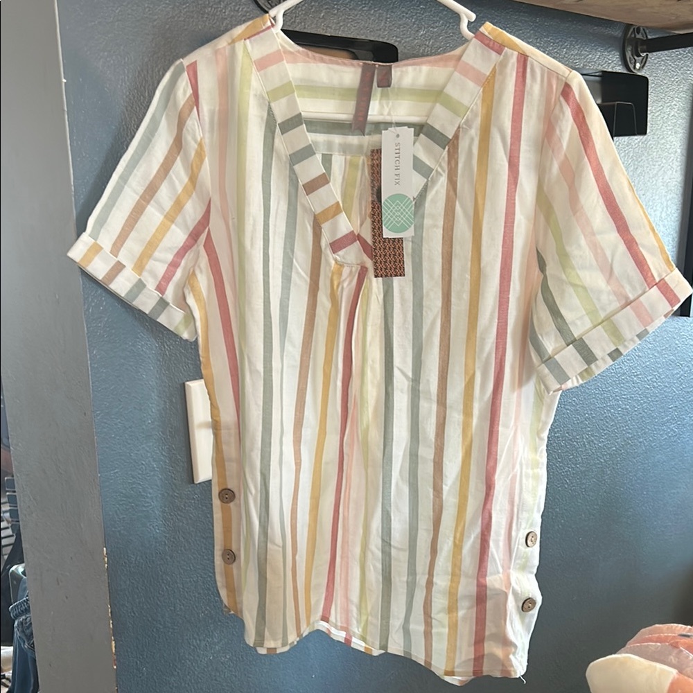 NWT Brina & Em Striped Short Sleeve Blouse